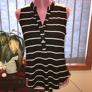 M FASIS Crochet Black & White Striped Top …Sz M